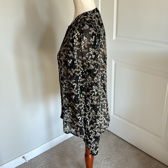 Paige Ambrosine Silk Blouse Black Yellow White Floral Sheer button down small - Picture 10 of 13